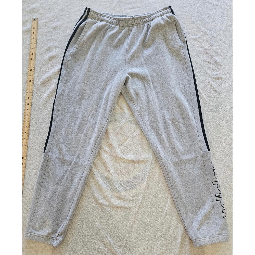 Adidas Joggers Men XL Grey Tapered Logo Sweatpants Side Stripes